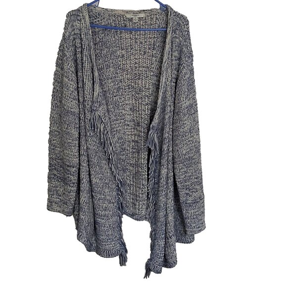 Liz Claiborne Womens Marled Open Front Cardigan Sweater Sz 2X Chunky Fringe Boho - Picture 2 of 13